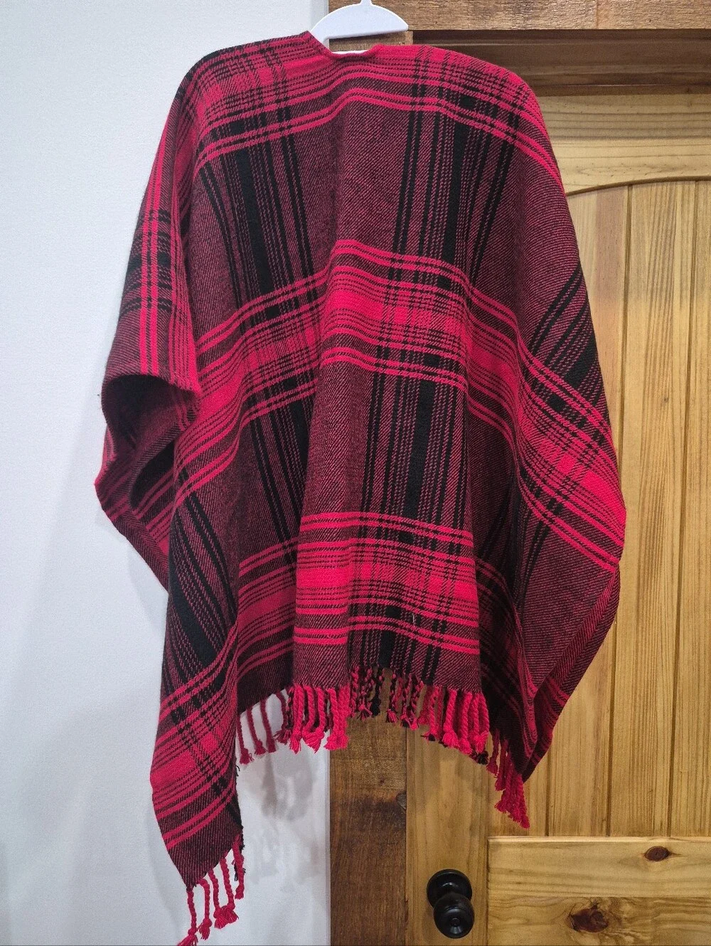 Talbots NWT Plaid Ruana Cape Wrap Poncho Shawl ONE SIZE Red Black Open Front
